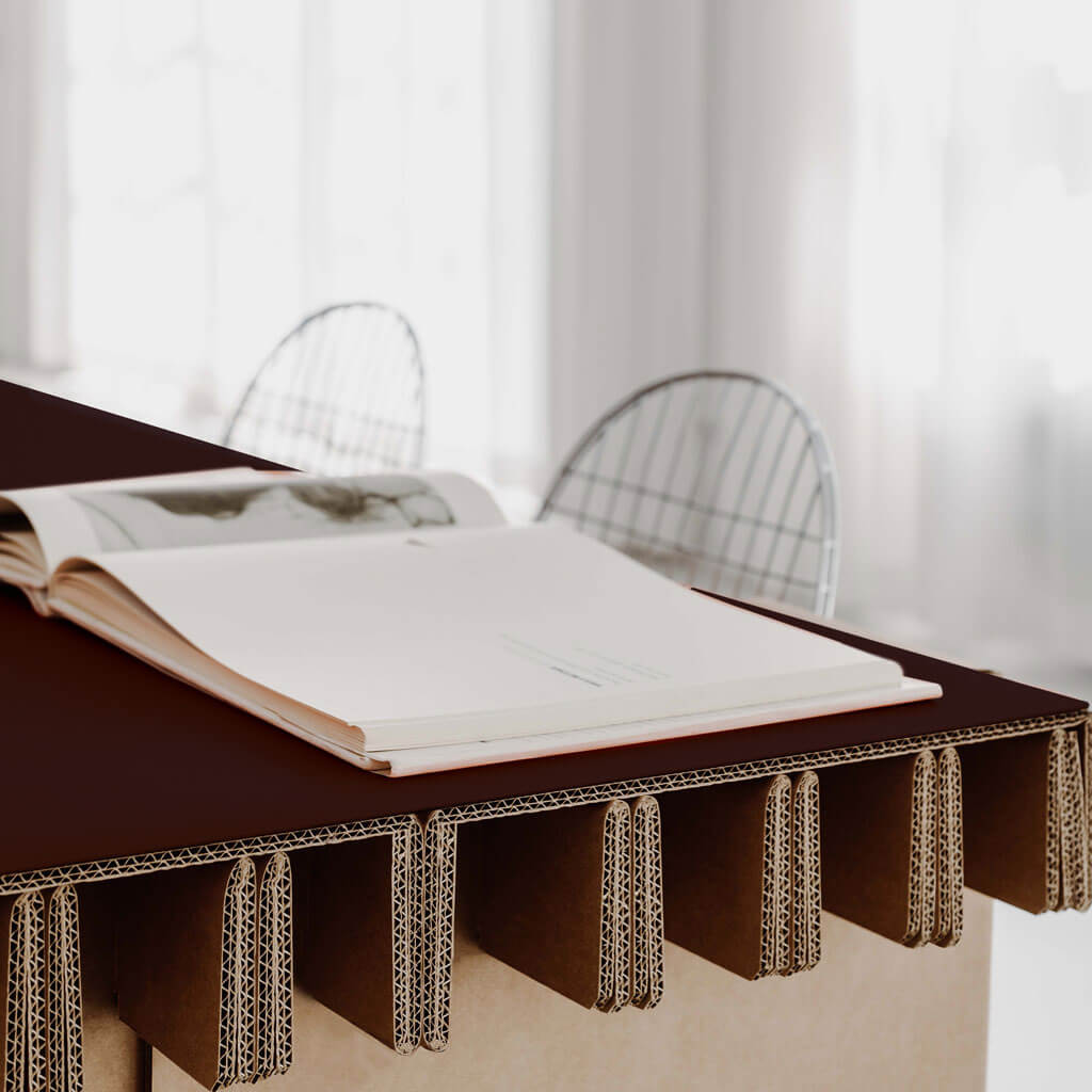 RIAB GRID Tisch in naturbraun mit Linoleum Auflage in bordeaux