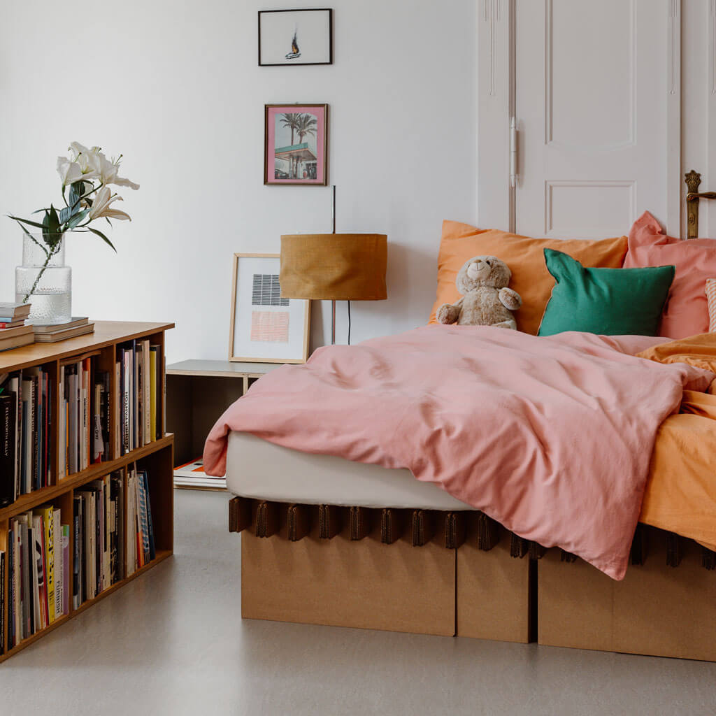 ROOM IN A BOX Bettwäsche aus Bio-Baumwolle - in koralle auf GRID Familienbett